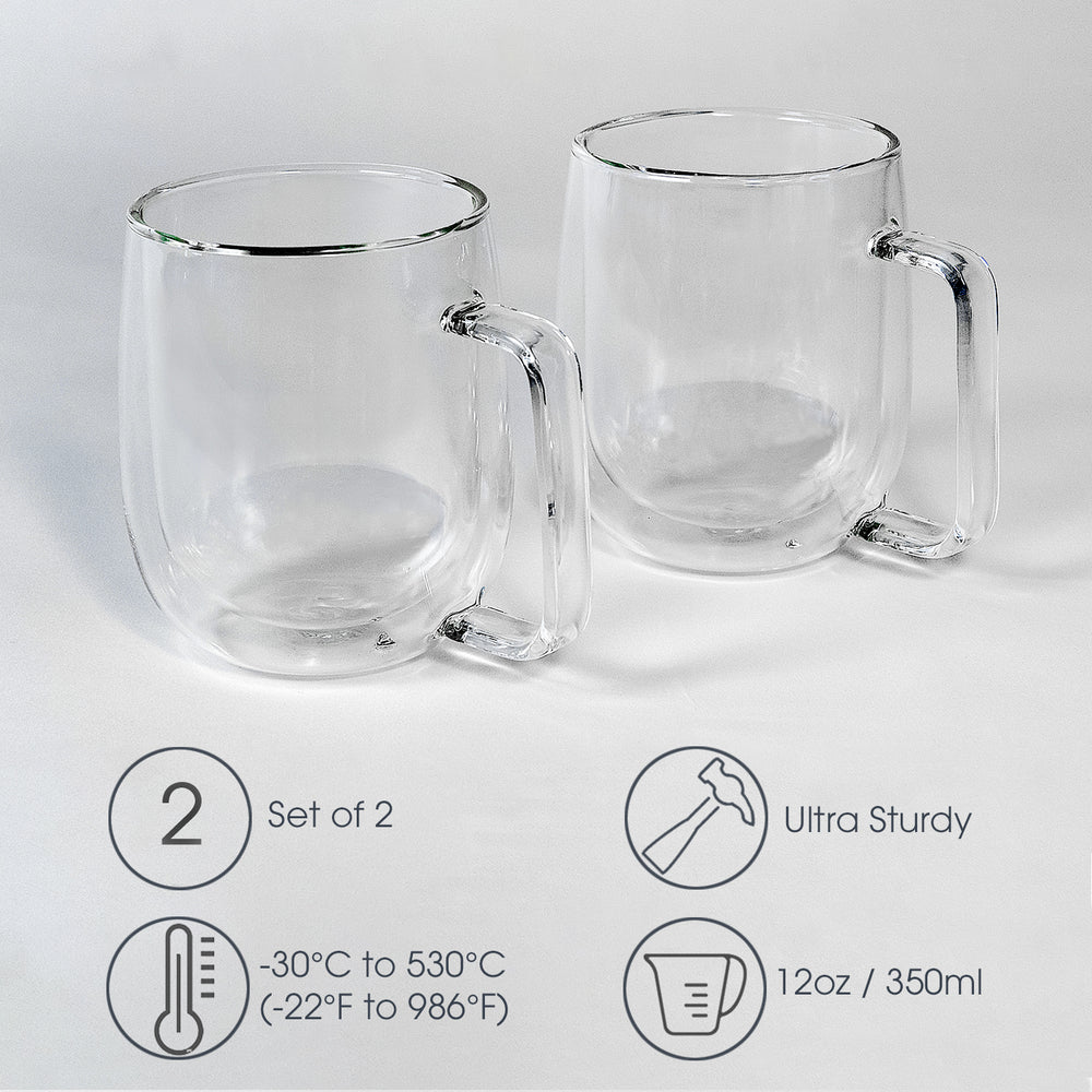 Glass Coffee Mugs with Handle 12oz/350ml Double Wall Crystal Tea